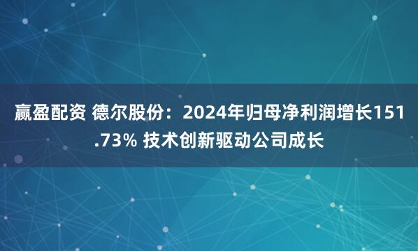 赢盈配资 德尔股份：2024年归母净利润增长151.73% 技术创新驱动公司成长